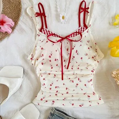 Ditsy Floral Camisole Top with Bowknot Strap Decor by SHEIN