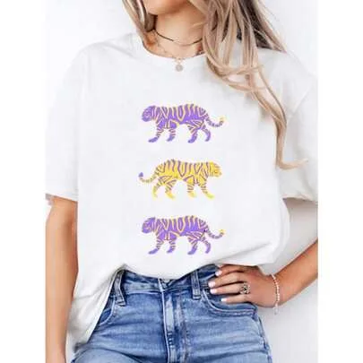 Purple and Gold Tigers Shirt, Louisiana Mardi Gras Football Fan Shirt by SHEIN