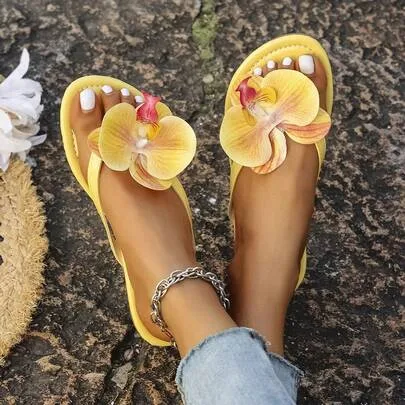 Butterfly Orchid Flower Creative Fairy Style Resort Slippers by Travachic