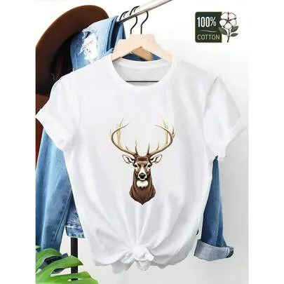 Deer Head Print T-Shirt by SHEIN