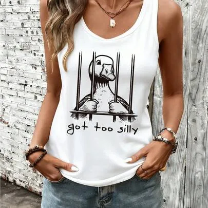 Got Too Silly Jail Goose Racerback Tank Top Funny Meme Graphic by SHEIN