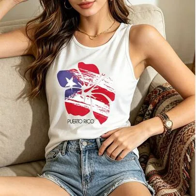 Puerto Rico Flag Tank Top, Graphic Print by SHEIN