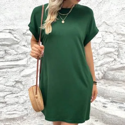 Solid Batwing Sleeve Tee Dress by Vaclyn