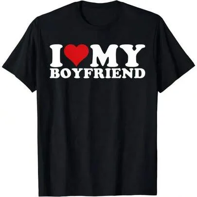 I Love My Boyfriend Heart Print Graphic Tee by SHEIN
