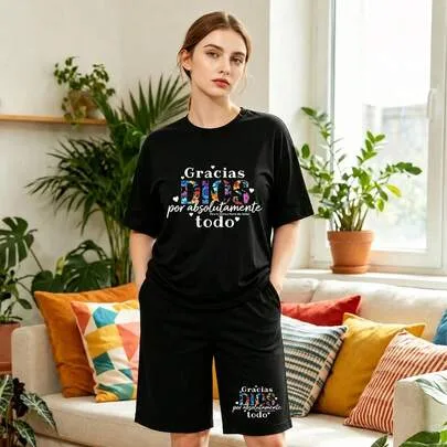Floral Letter Print T-Shirt by SHEIN