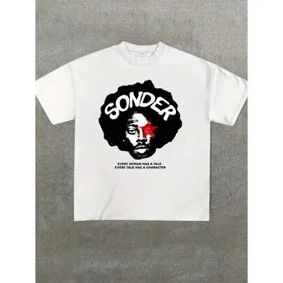 Oversized T-Shirt with Sonder Lettering and Afro-Man Print