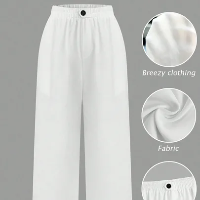 Loose Fit Elastic Waist Pants with Slant Pockets by Rometta