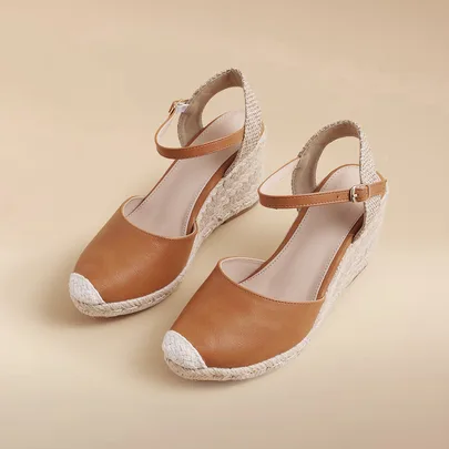 Ankle Strap Espadrille Wedge Court Shoes by Glizzene