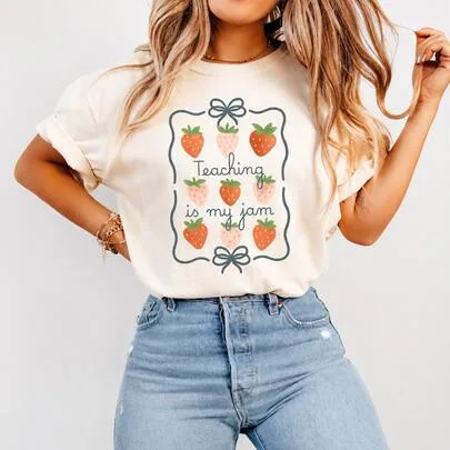 Teaching Is My Jam Cute Strawberry T-Shirt by SHEIN