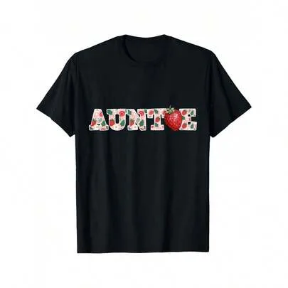 Funny Strawberry Auntie Pattern 100% Cotton Slim Fit T-Shirt by SHEIN