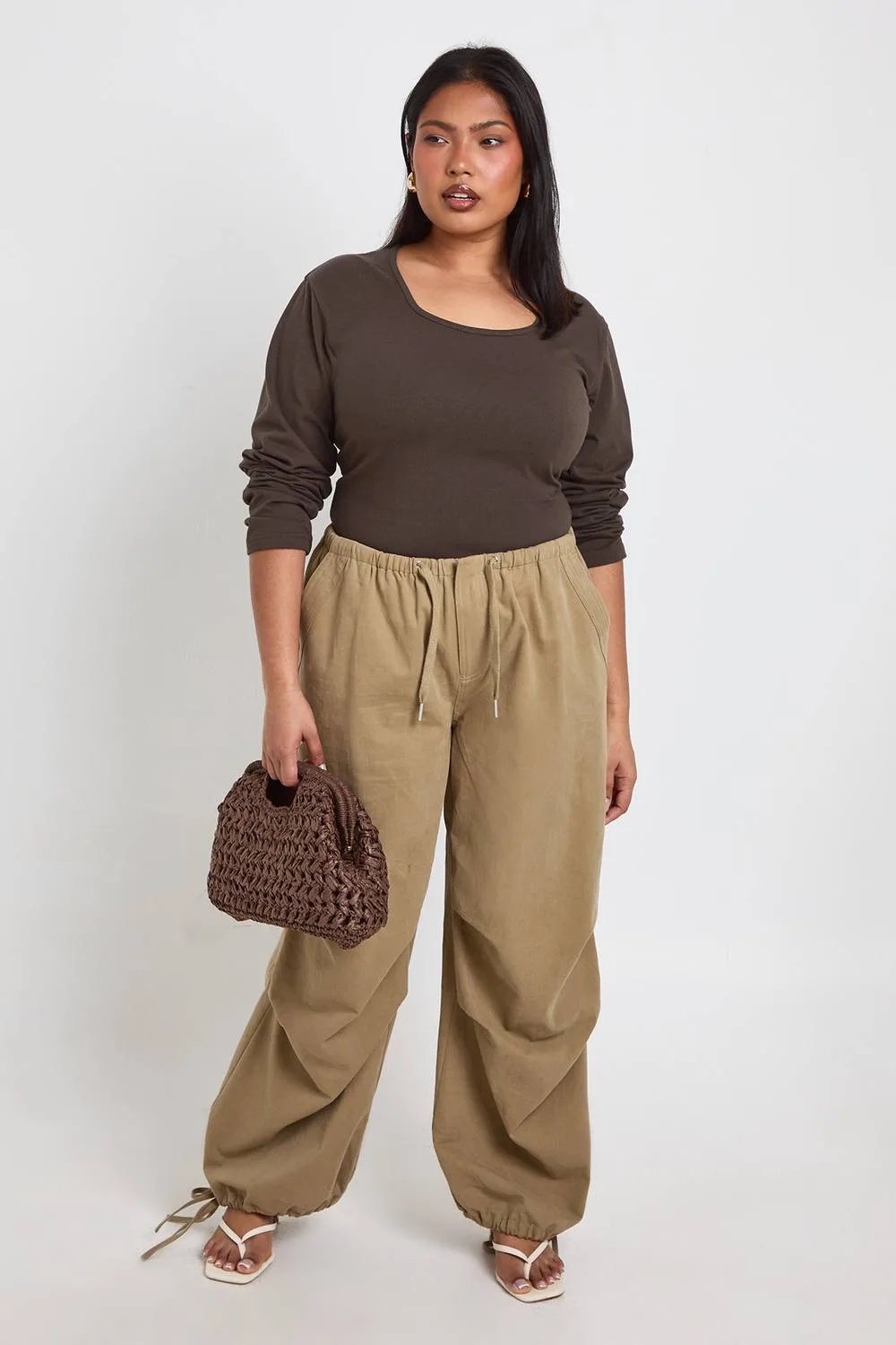 Basic Square Neck Long Sleeve Top - Denim/Cotton/Woven by boohoo