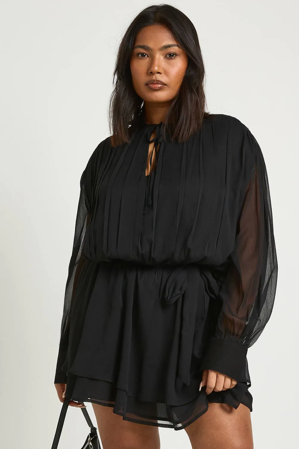 Chiffon Blouson Ruffle Tie Belt Skater Dress by boohoo