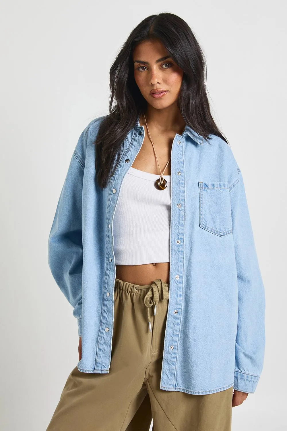 Oversized Denim Shirt - Denim/Cotton by boohoo