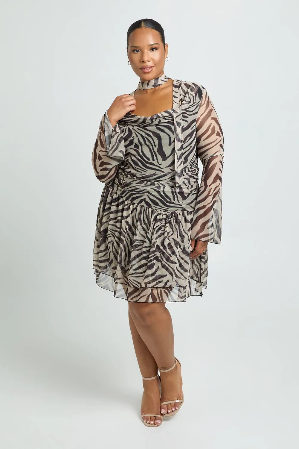Zebra High Neck Drop Skirt Skater - Denim by boohoo