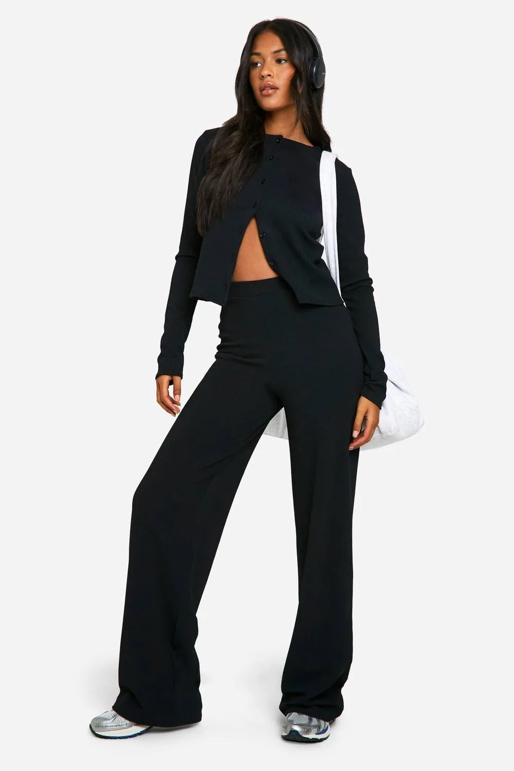 Crinkle Cardigan & Wide Leg Trouser Co-Ord - Knitted by boohoo