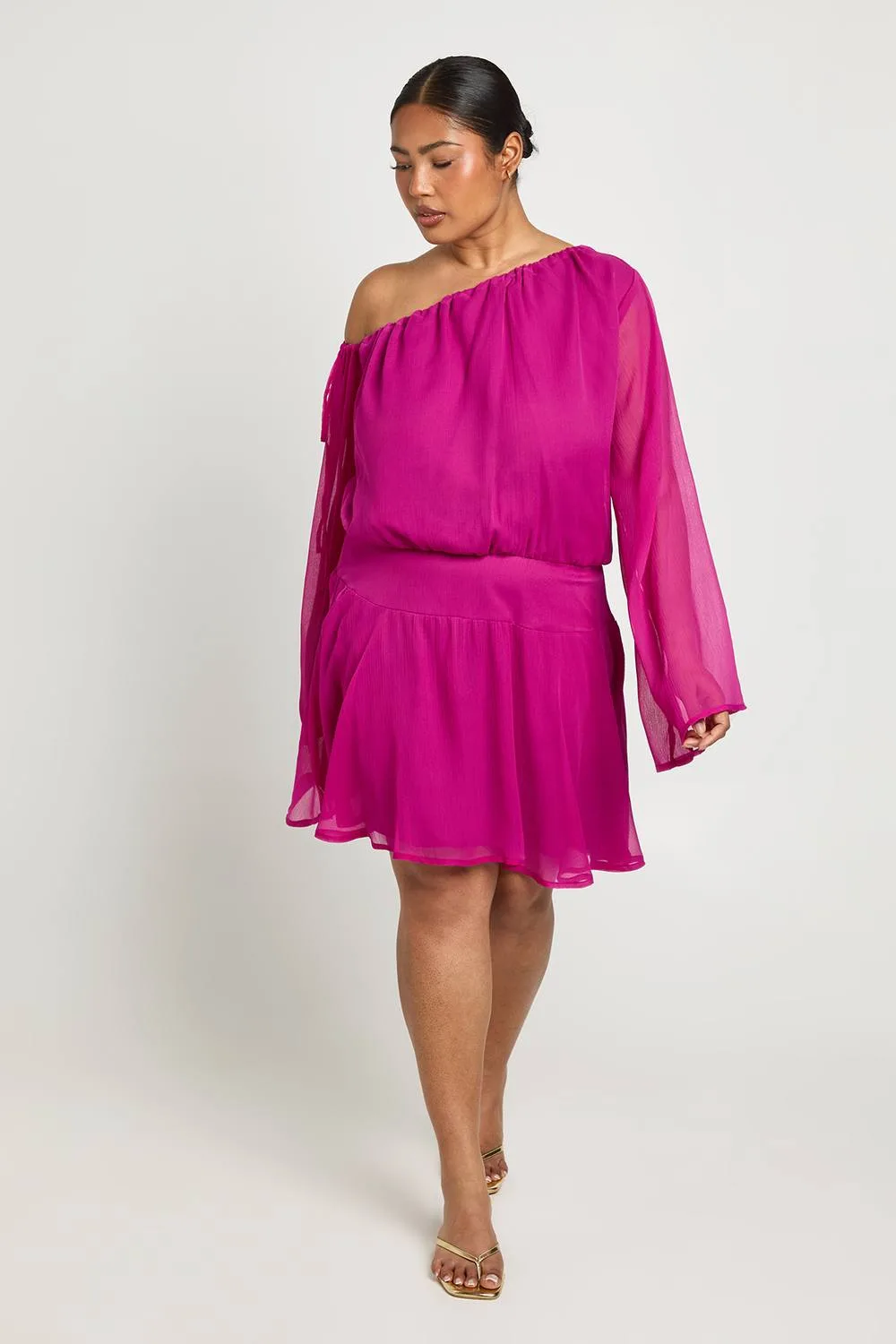 Chiffon Asymmetric Skater Dress by boohoo