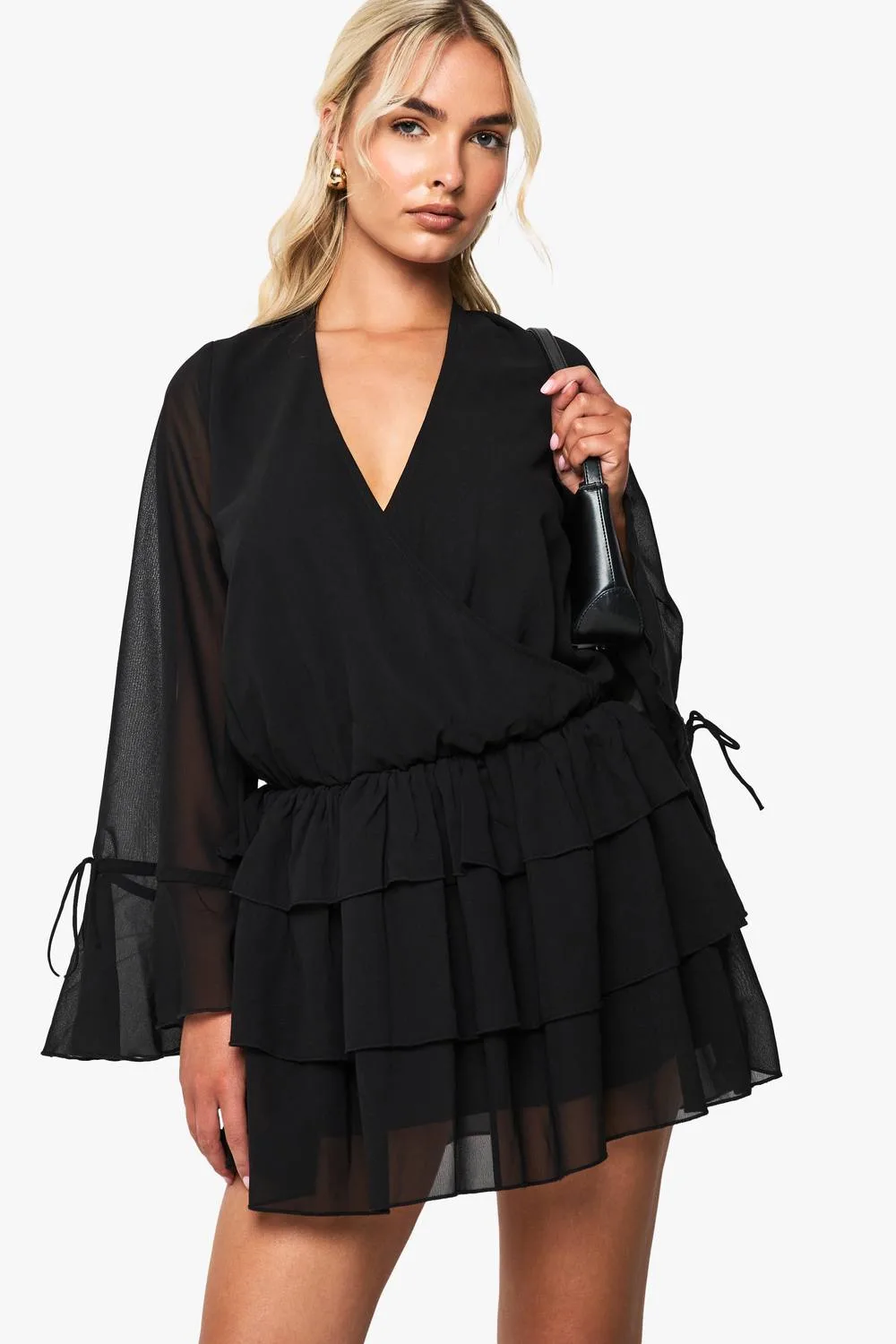 Chiffon Long Sleeve Mini Dress by boohoo