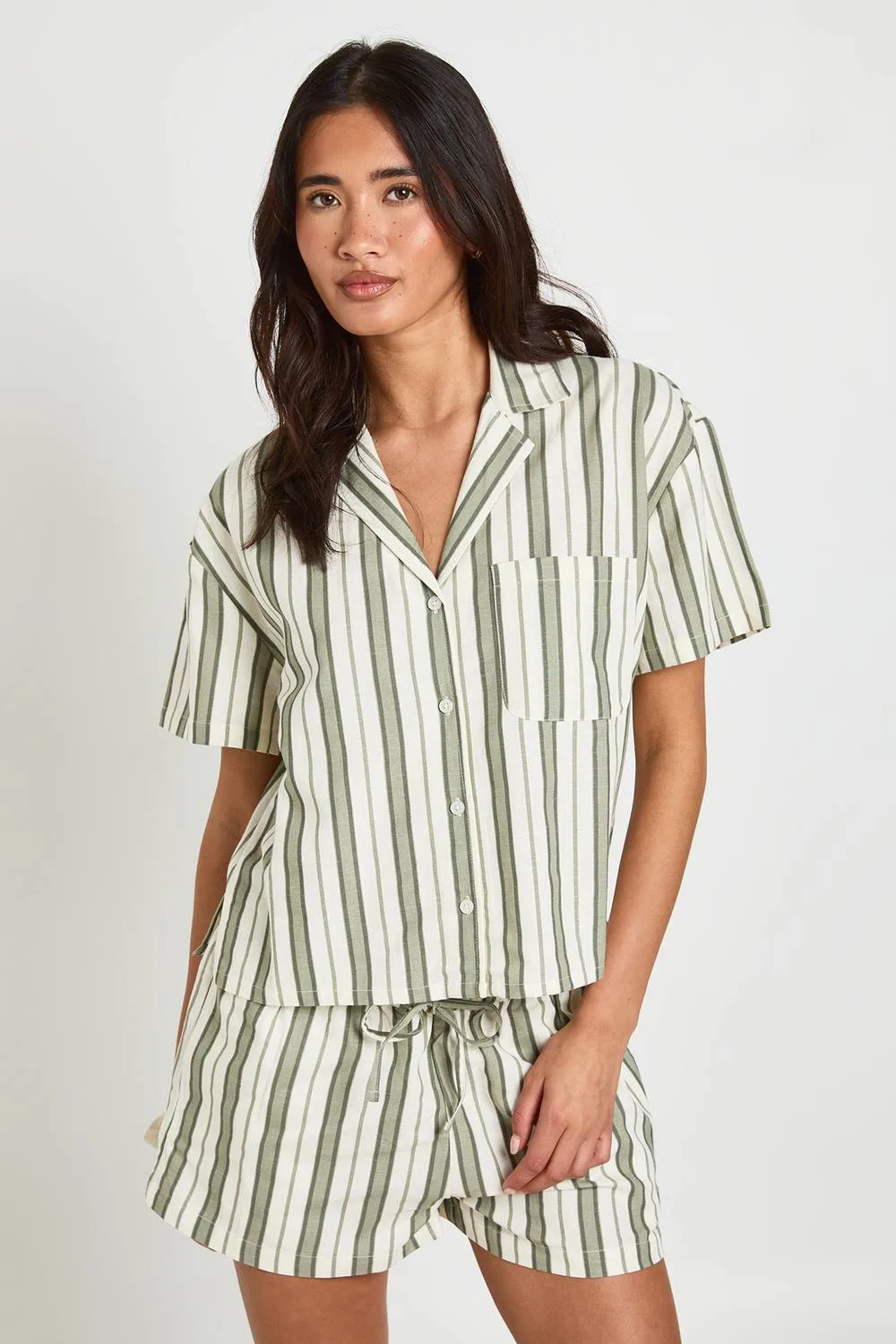 Premium Linen Stripe Short Sleeve Shirt - Linen/Woven by boohoo