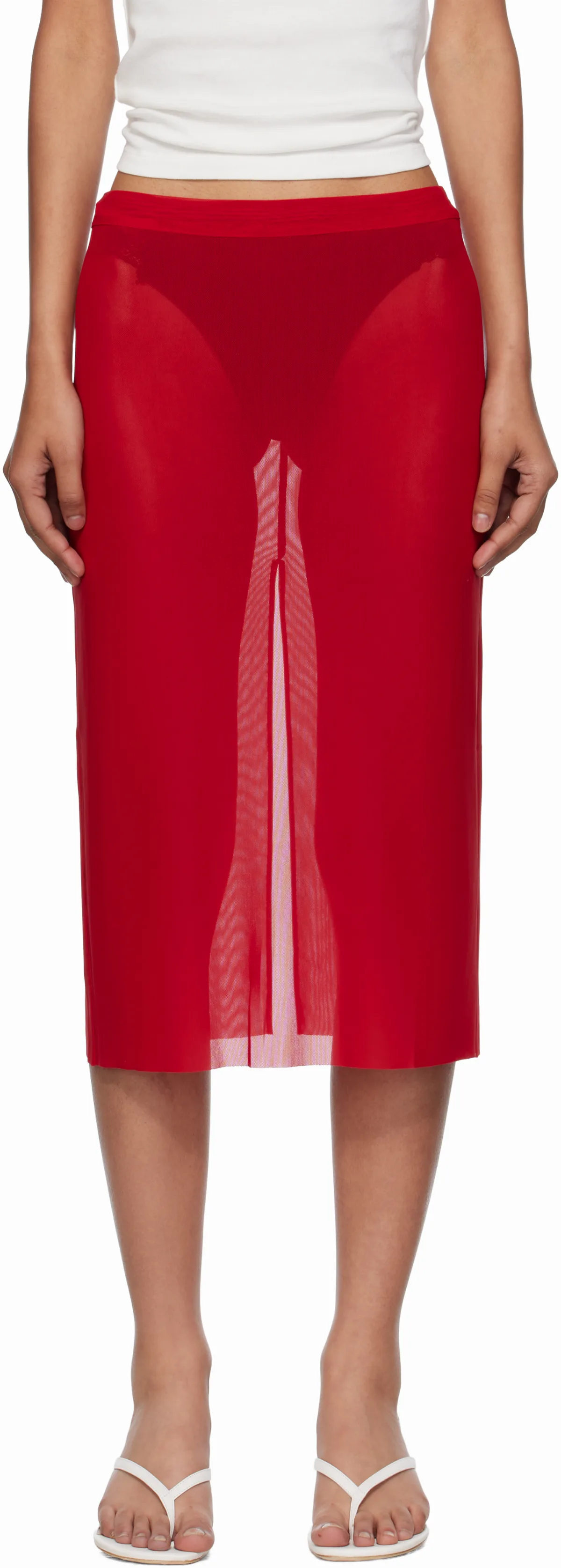 Red Suva Sheer Midi Skirt by The Frankie Shop
