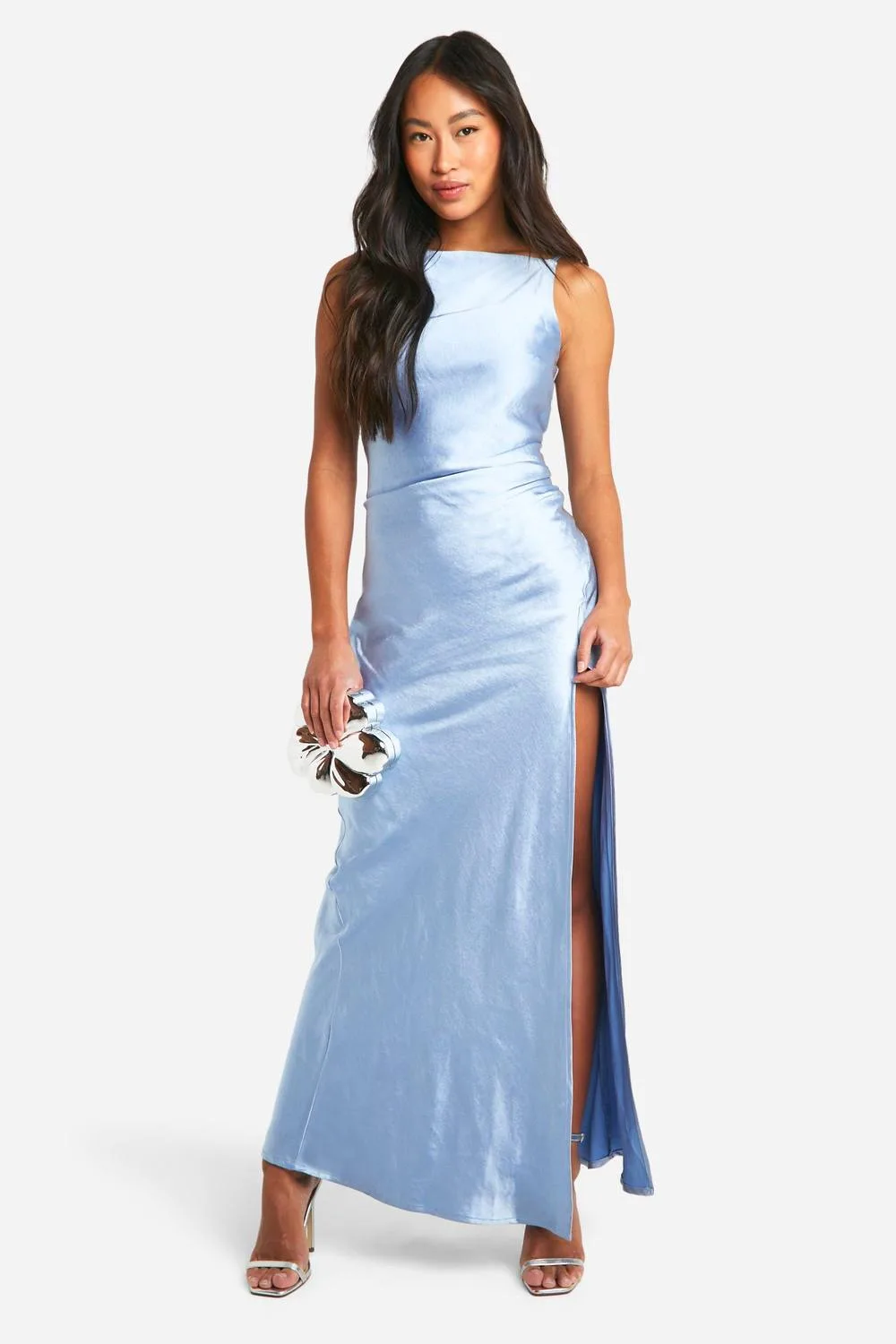Bridesmaid Satin Slash Neck Maxi Dress by boohoo