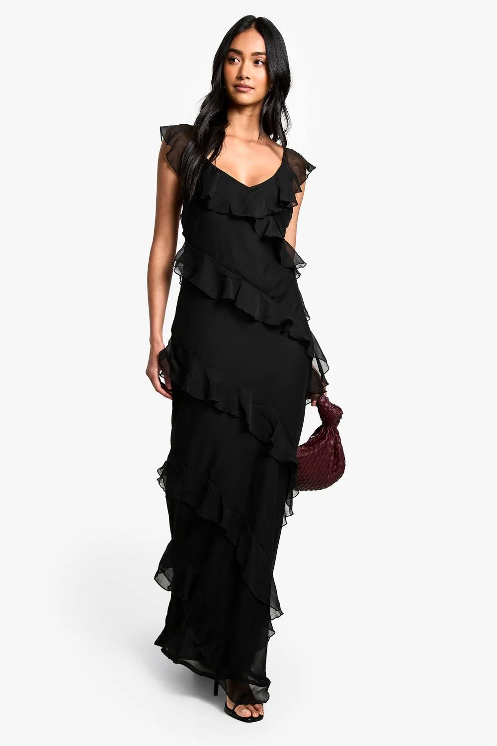 Chiffon Ruffle Strappy Maxi Dress