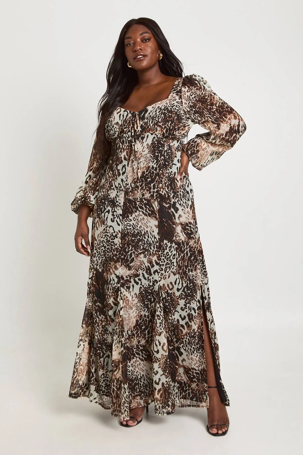 Mixed Animal Crinkle Chiffon Milkmaid Maxi Dress by boohoo