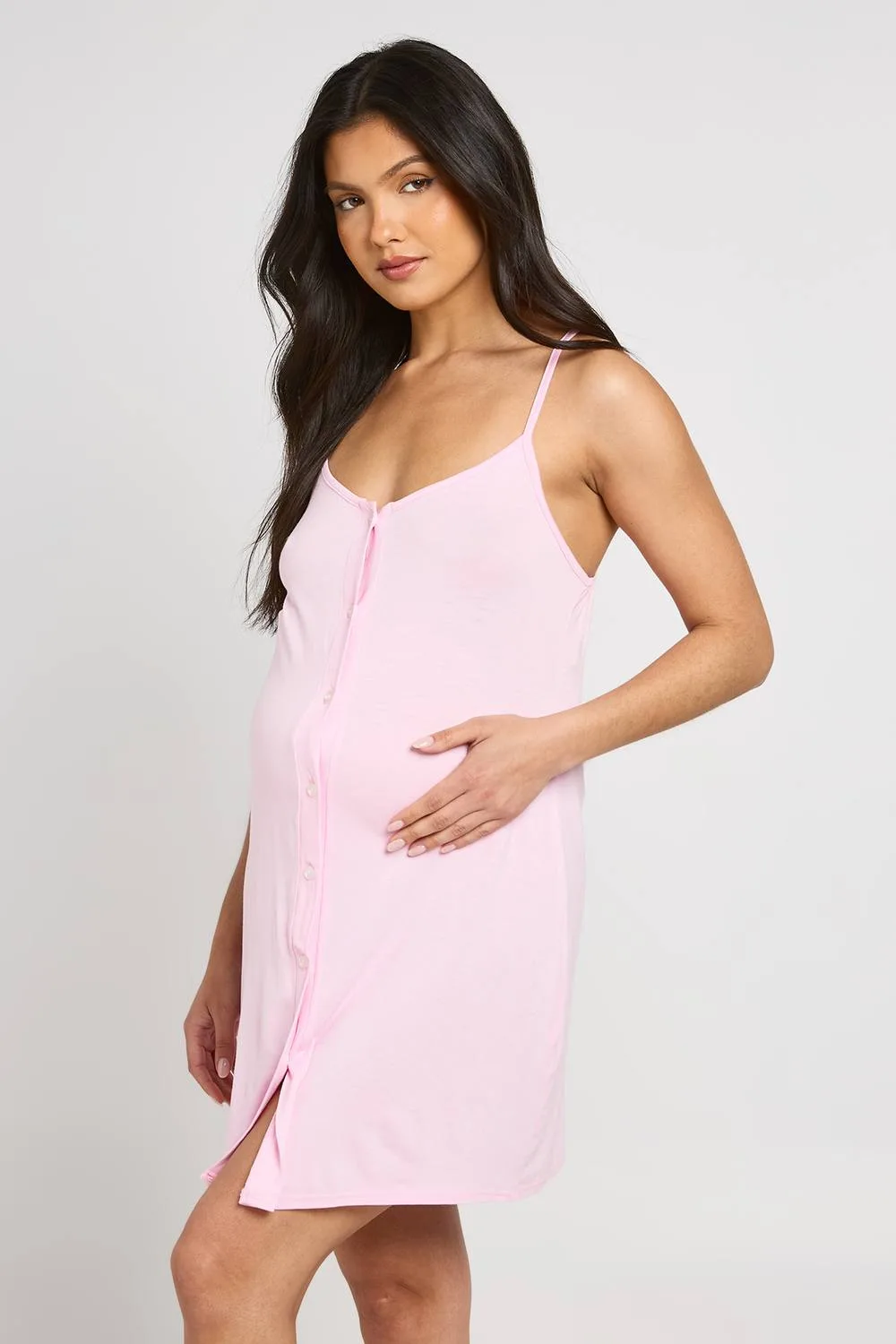Maternity Button Down Strappy Nightie - Knitted by boohoo