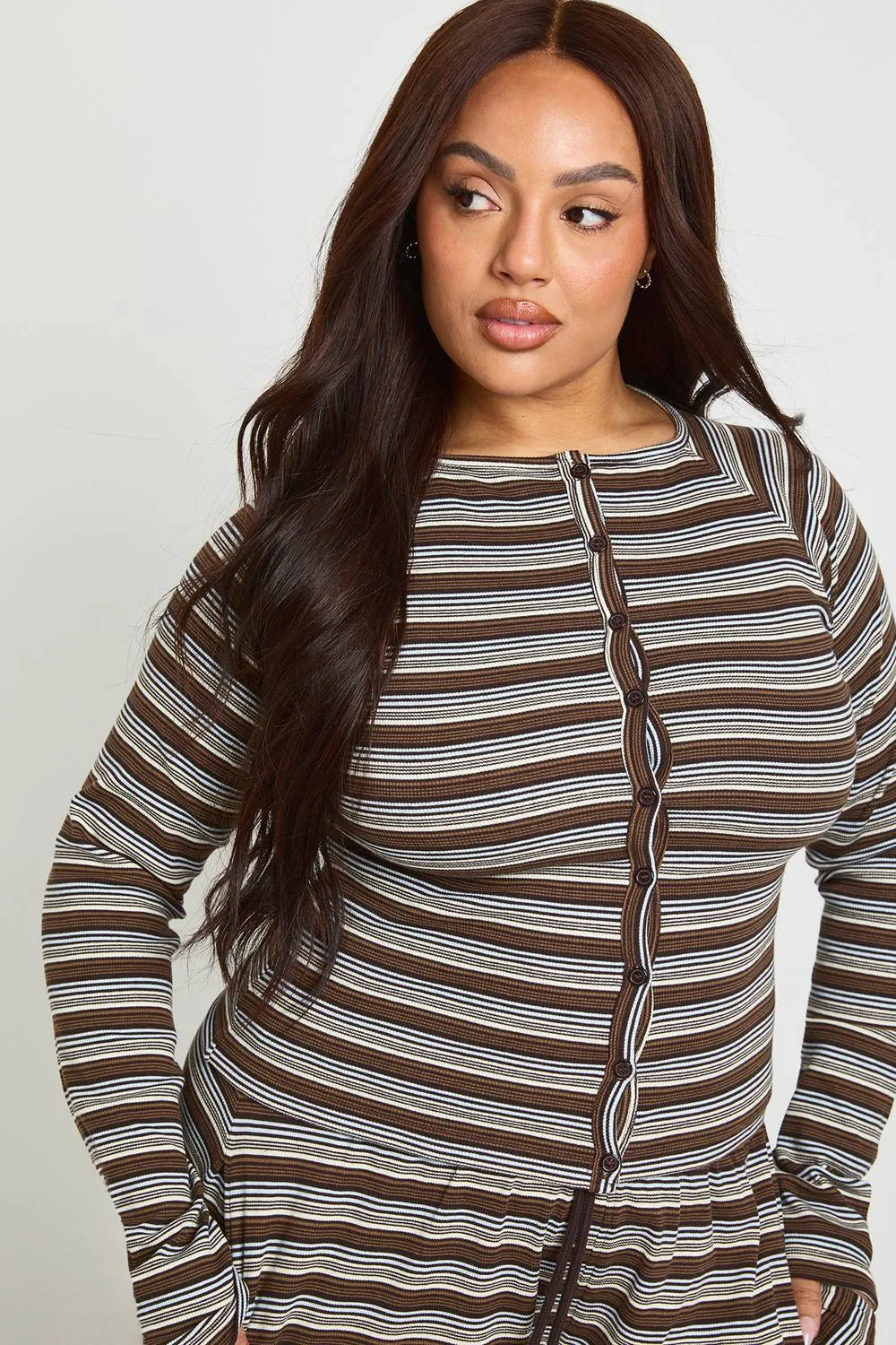 Stripe Button Down Long Sleeve Top - Knitted by boohoo