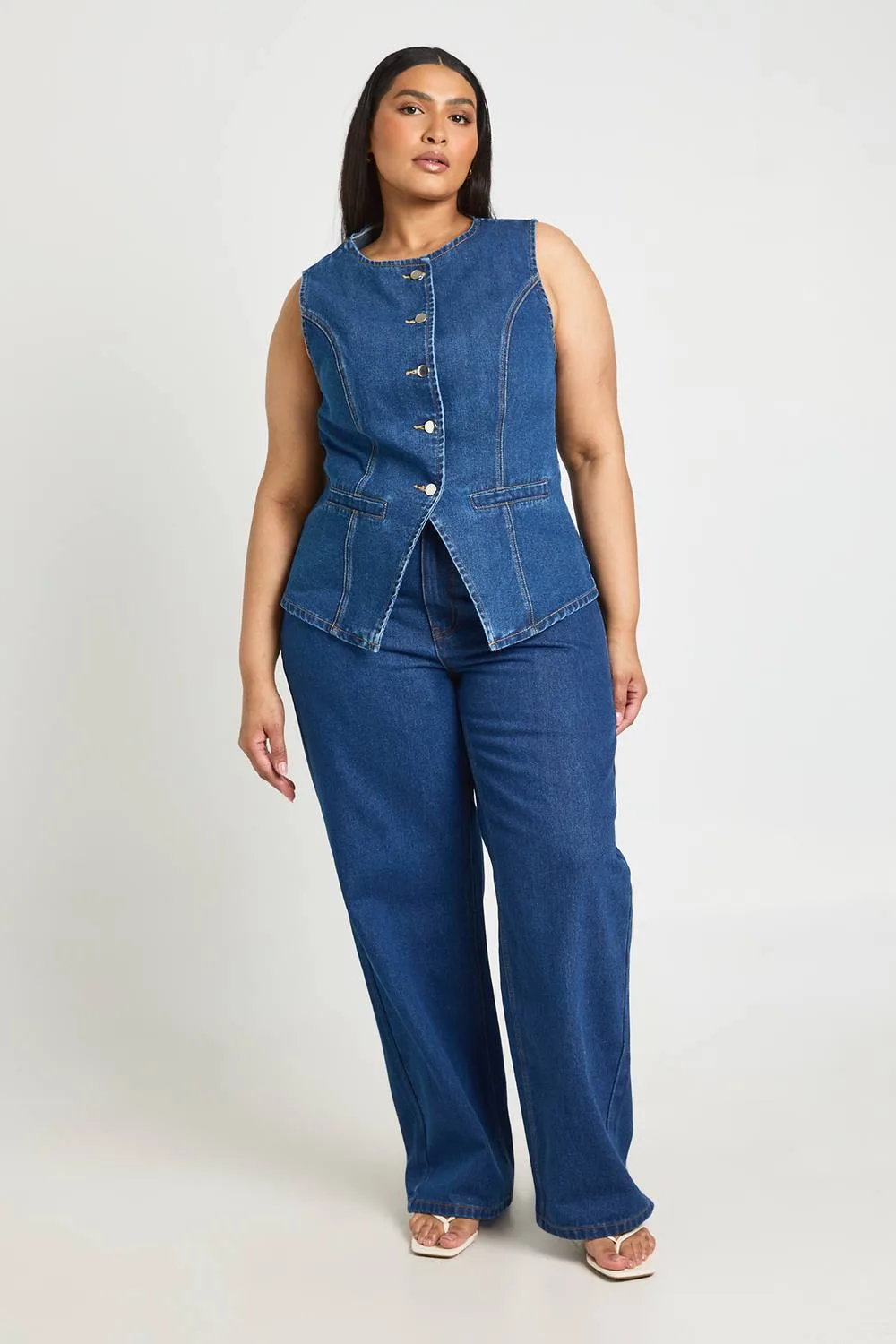 Elasticated Back Channel Tie Straight Leg Jan - Denim/Cotton