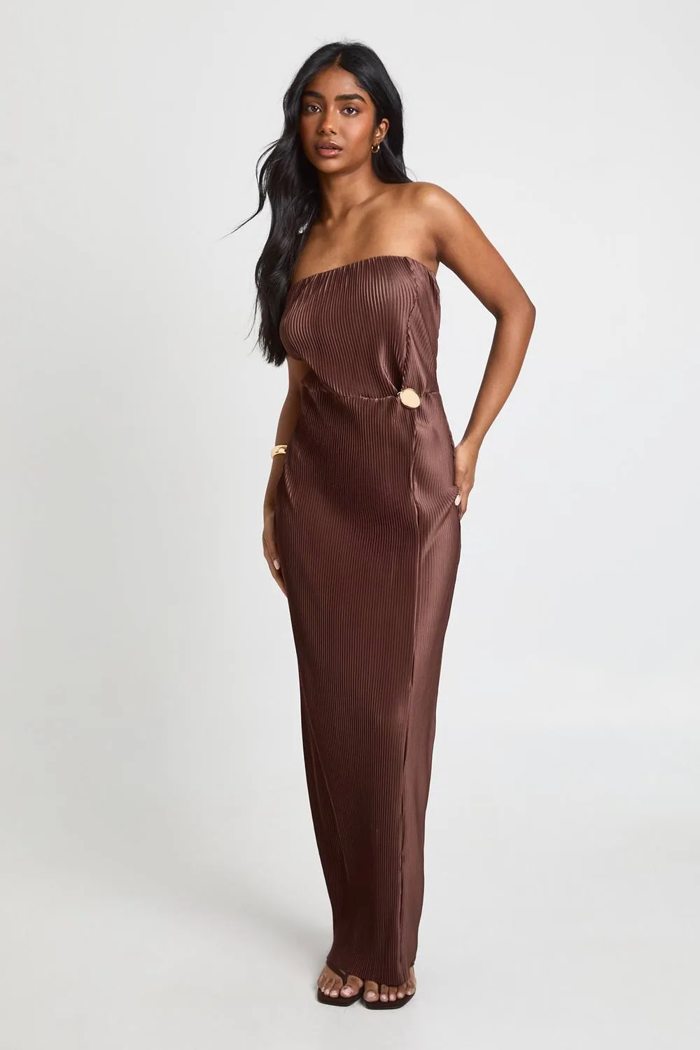 Plisse Knot Front Column Maxi Dress by boohoo