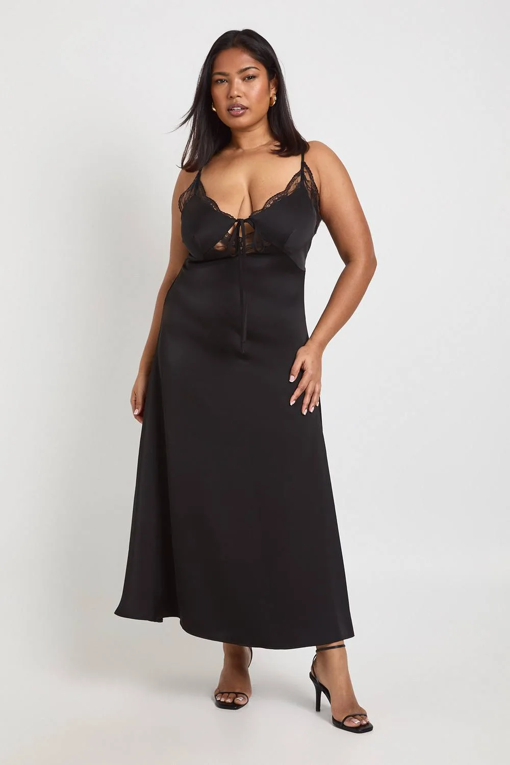 Satin Lace Cup Detail Midaxi Dress by boohoo