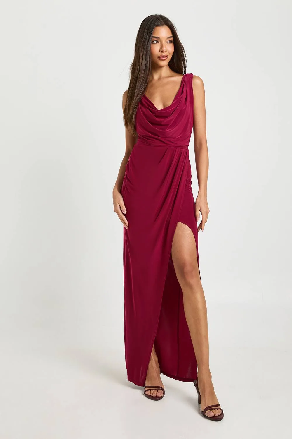 Slinky Ruched Wrap Maxi Dress - Knitted by boohoo