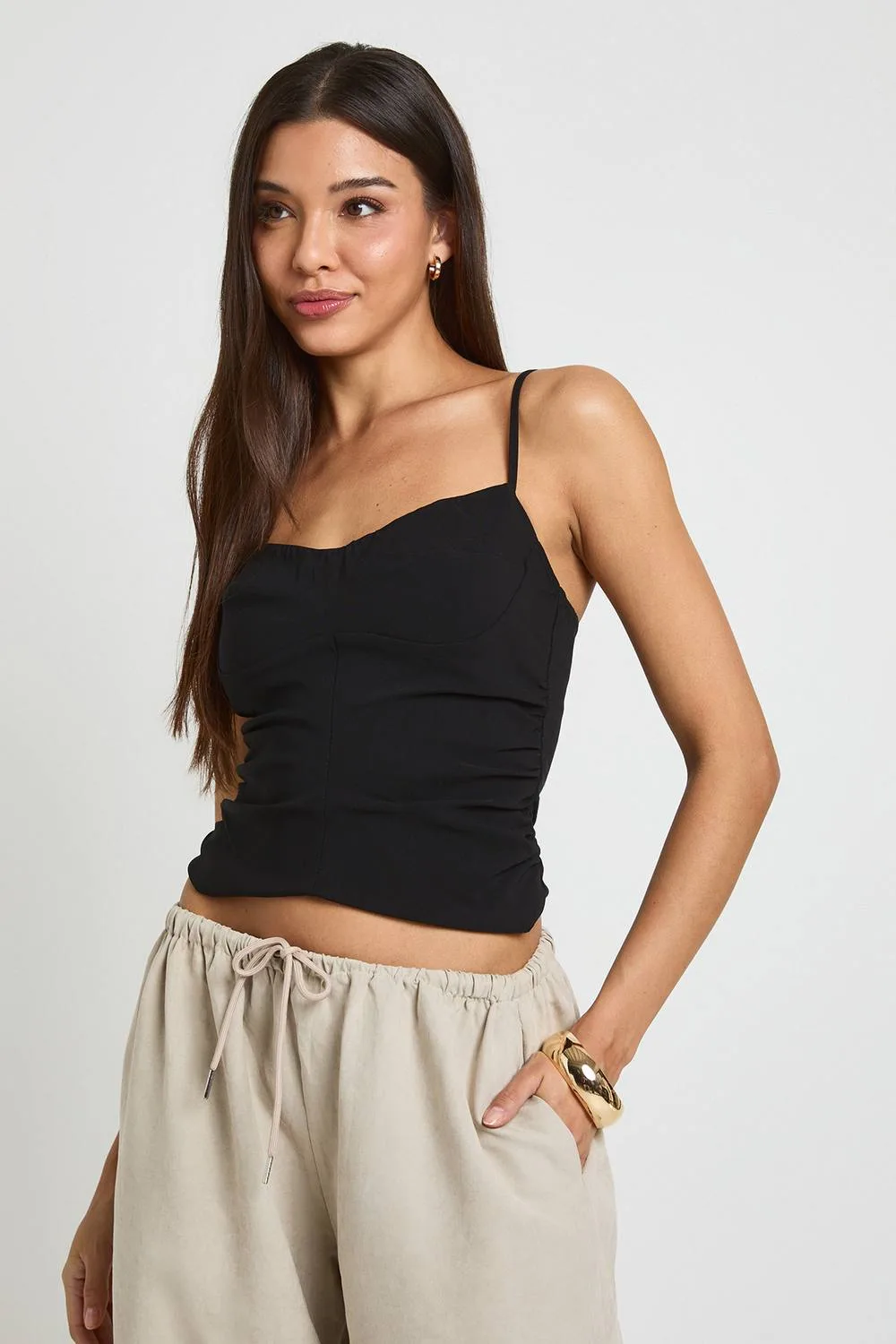 Bengaline Ruched Side Strappy Corset Top by boohoo