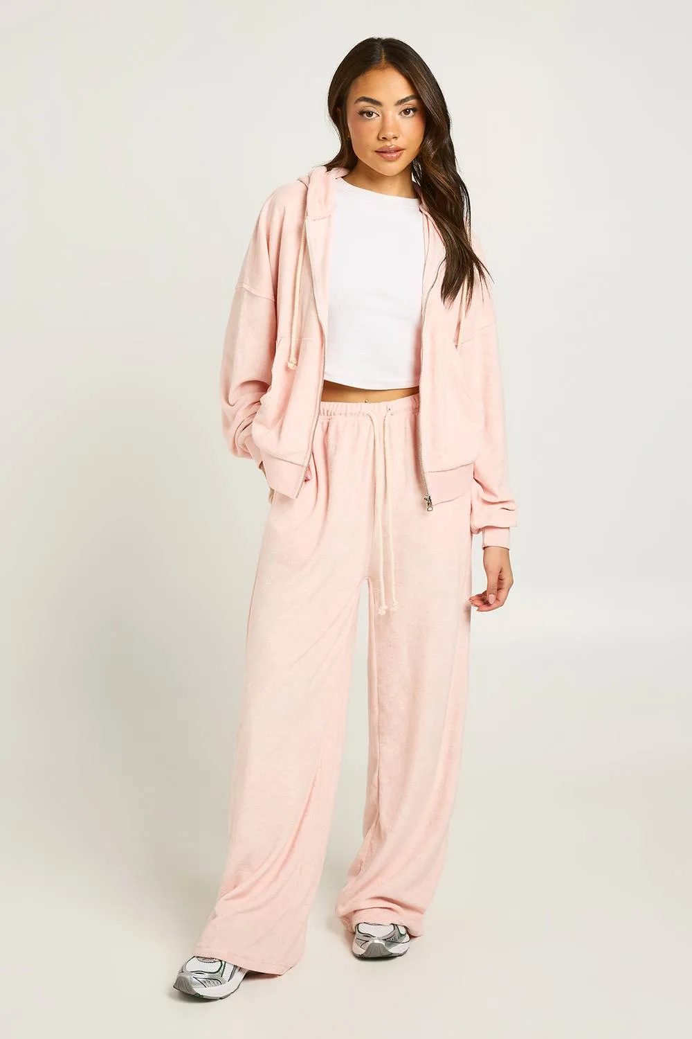 Towelling Boxy Crop Hooded Tracksuit - Polyurethane