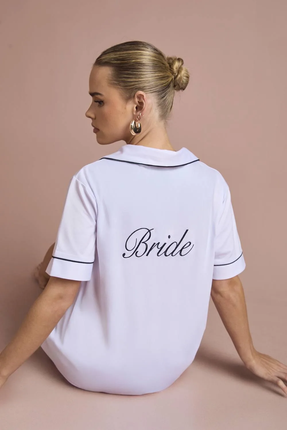 Bridal Bride Jersey Embroidered Short Sleeve Shirt & Short Pyjama Set - Knitted by boohoo