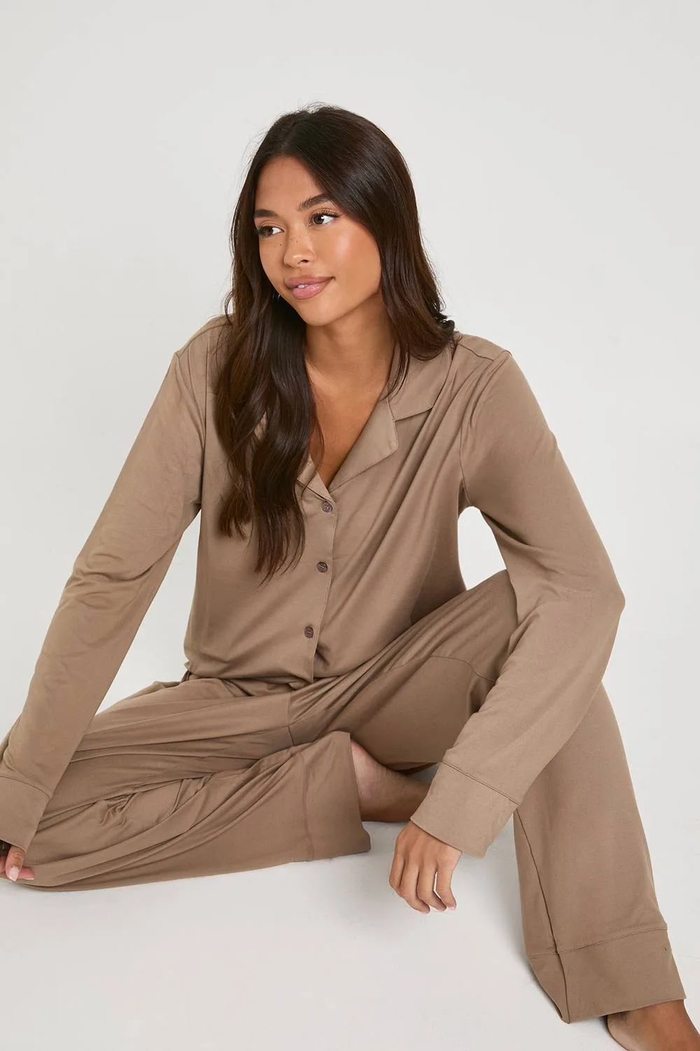 Soft Touch Button Through Shirt & Trouser Knitted Pyjama Set