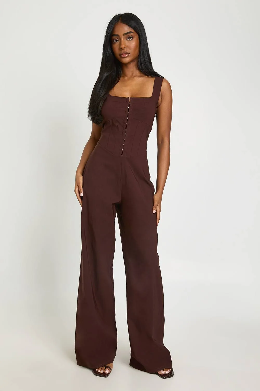 Corset Detail Wide Leg Jumpsuit by boohoo