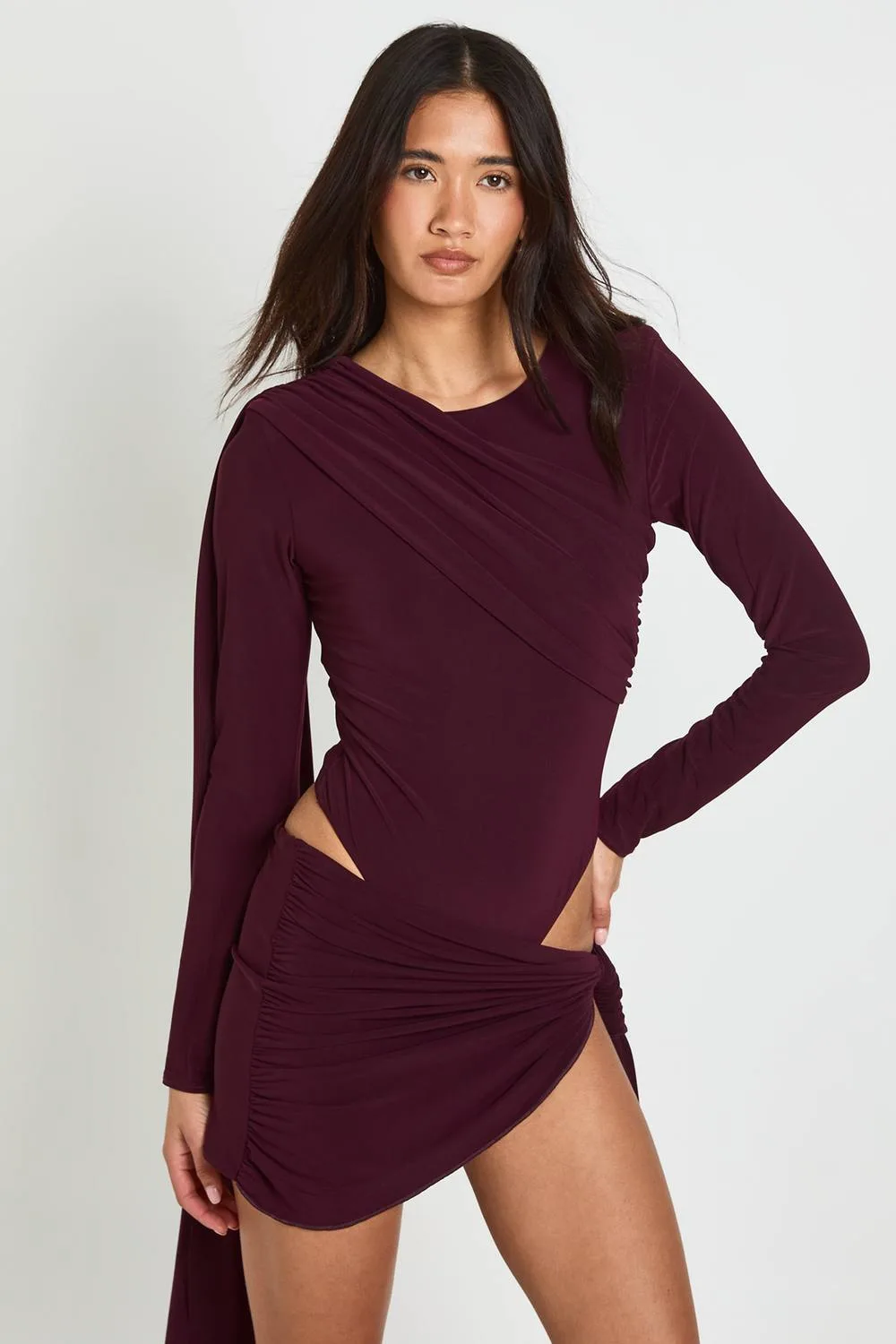 Double Layer Slinky Drape Detail Mini Skirt - Polyurethane by boohoo