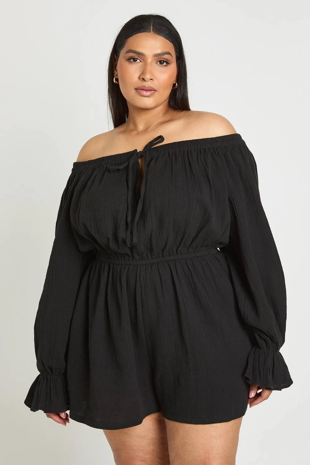 Milkmaid Tie Front Playsuit - Denim/Cotton/Polyurethane