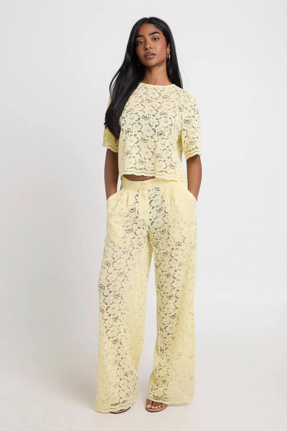 Lace Wide Leg Trousers - Satin/Polyurethane by boohoo