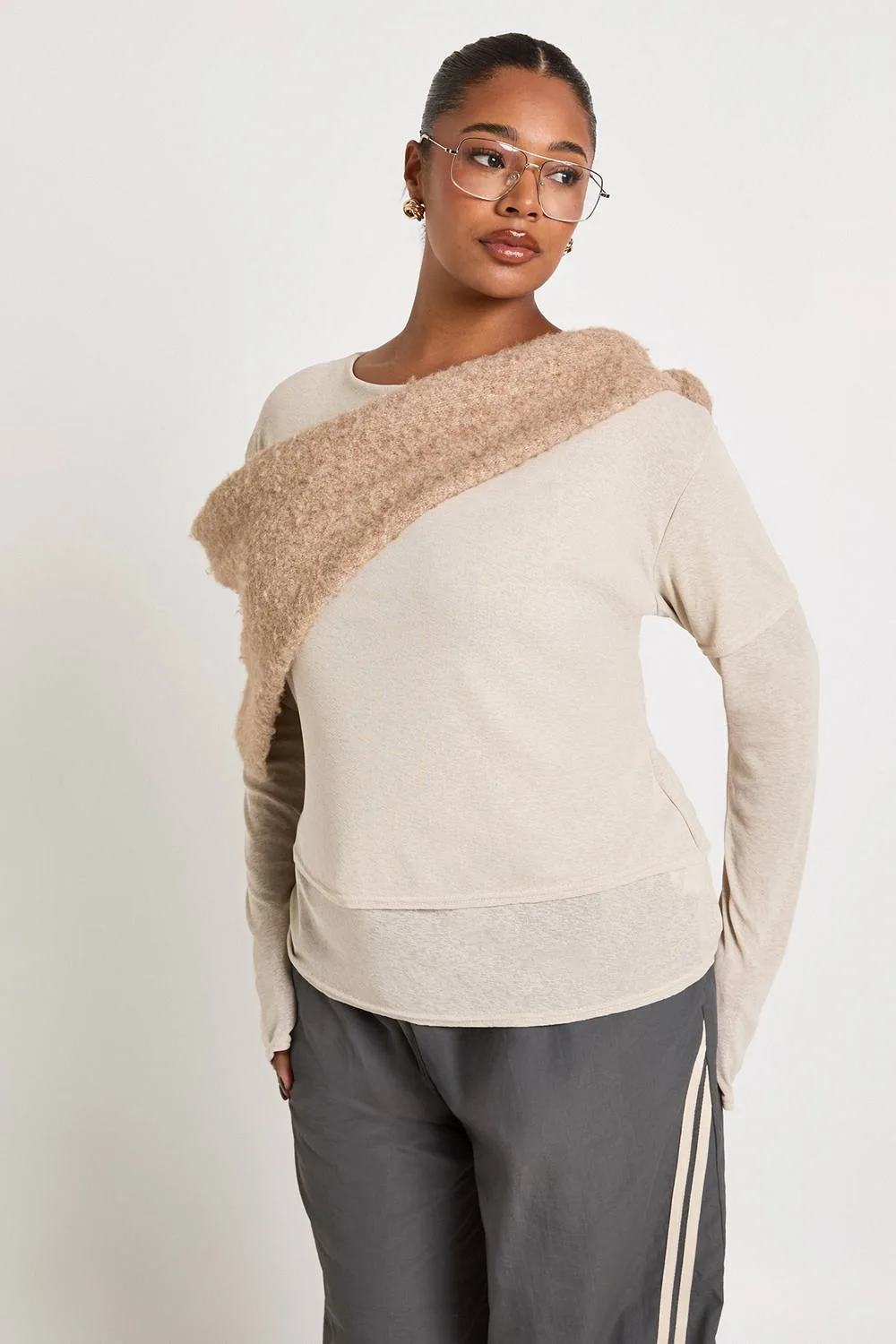 2 in 1 Layered Long Sleeve T-Shirt - Denim by boohoo