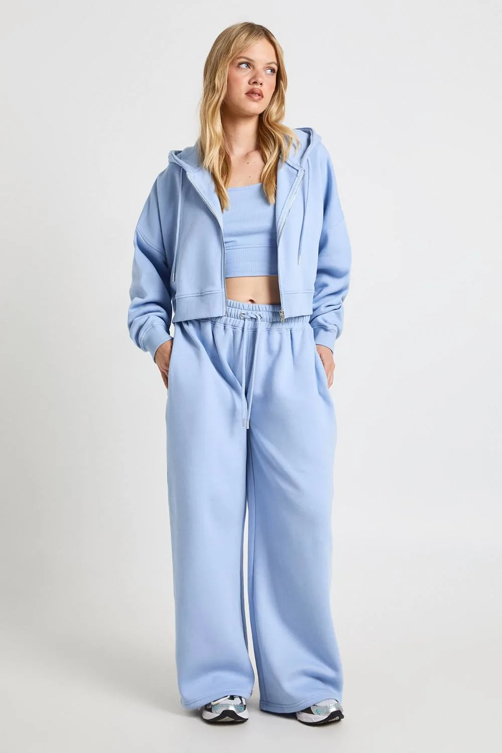 Deep Hem Crop Top 3 Piece Hooded Tracksuit - Knitted by boohoo