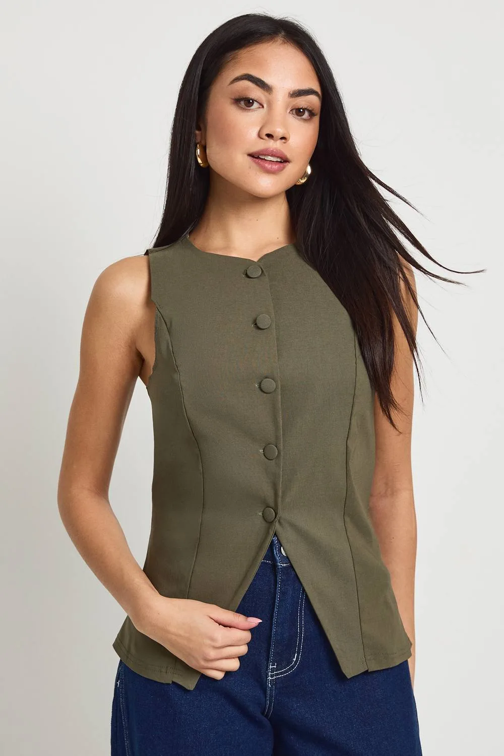 Self Fabric Button Front Waistcoat - Knitted by boohoo