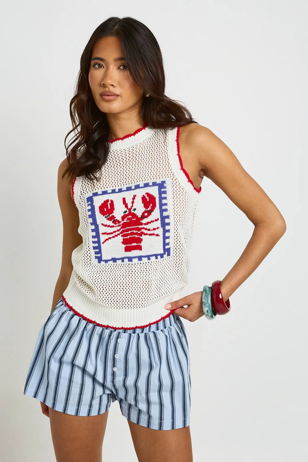 Crochet Lobster Print Knit Vest by boohoo