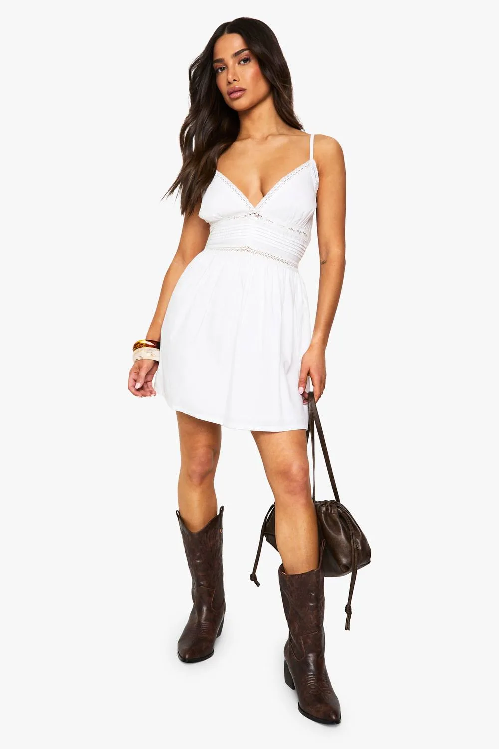 Mini Lace Trim Mini Dress - Denim/Polyurethane/Woven by boohoo