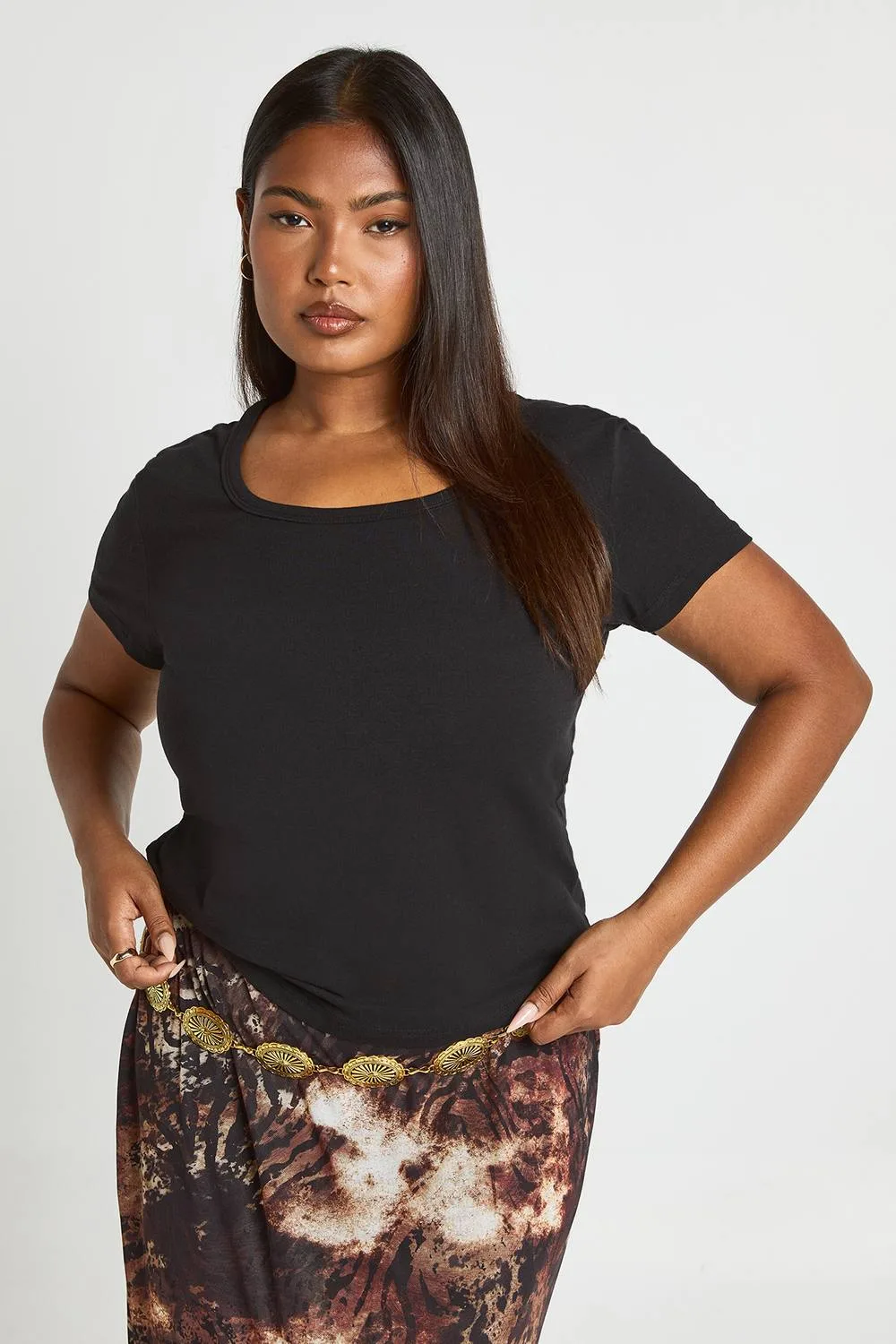Basic Square Neck Short Sleeve Top - Denim by boohoo