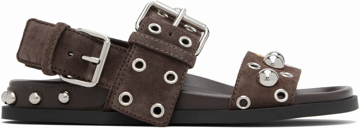 Brown Suede Round Studs Sandals