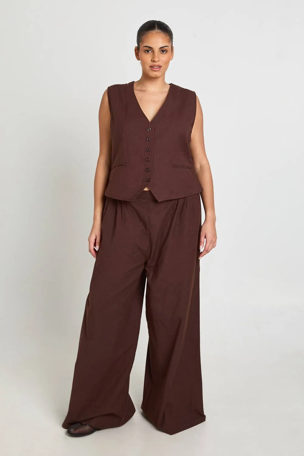 Linen Look Waistcoat by boohoo