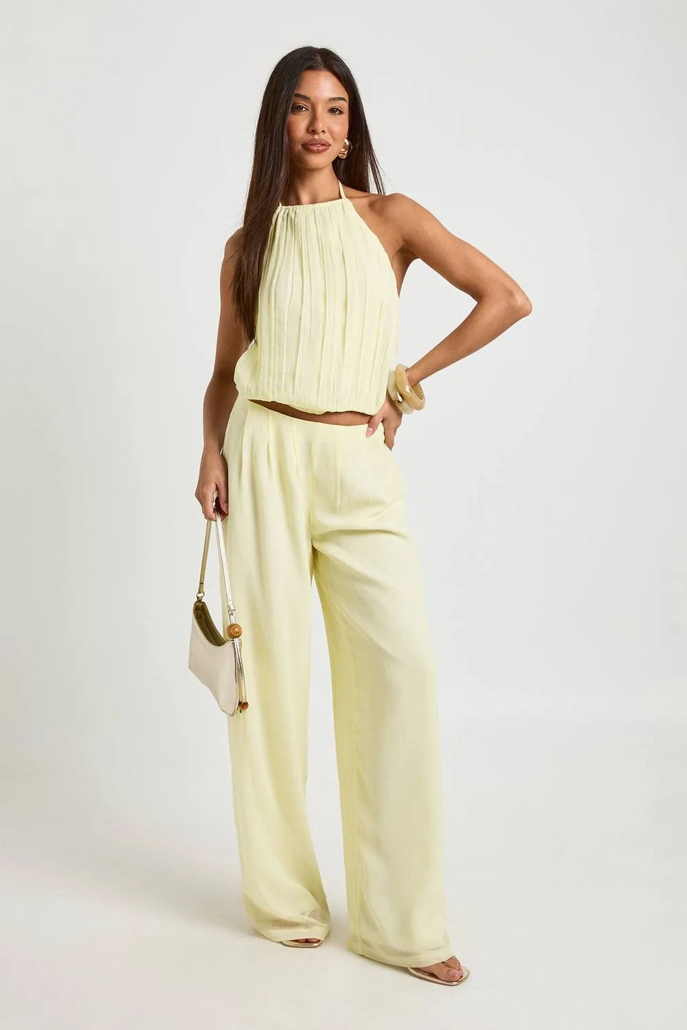 Chiffon Pleated Wide Leg Trouser by boohoo