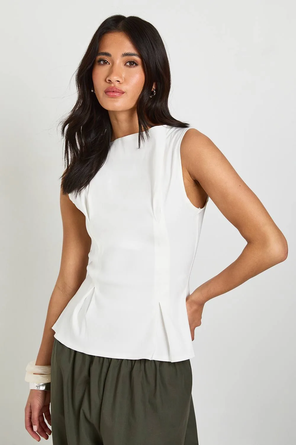 Bengaline Cinched Waist Sleeveless Top - Knitted by boohoo